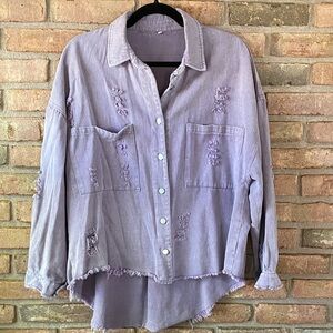 Lavender Distressed High Low Jacket Oversized Small P2P 23”